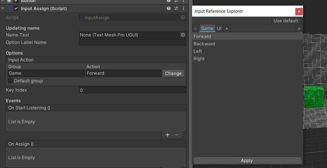 Input Assign in the inspector